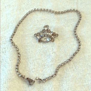 Rhinestone choker necklace and crown pin